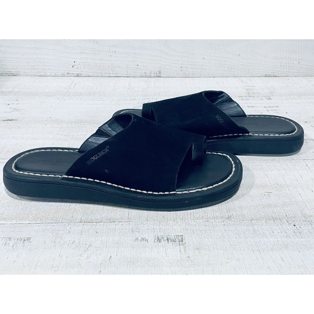 WOOLRICH Slides Shoes Black Brazil Leather Toe Flip Flops Sandals Men’s 11M